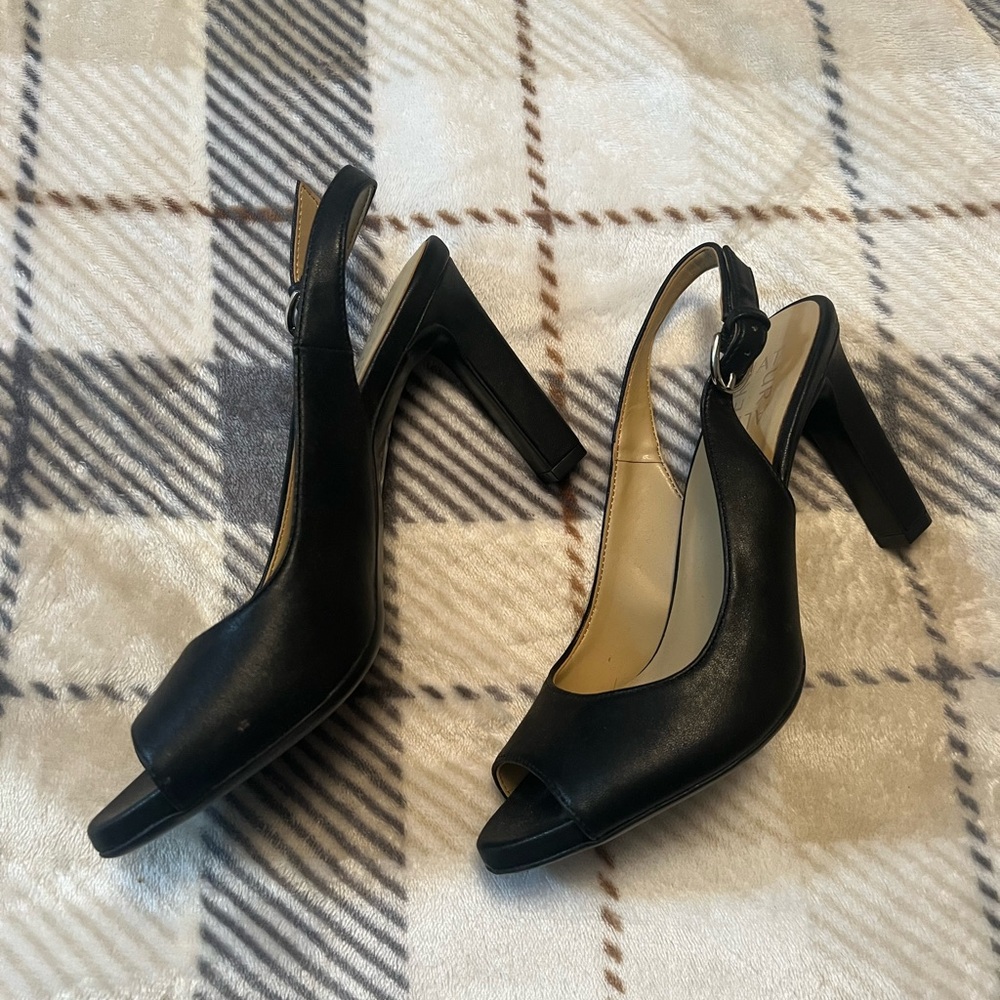 Black Peep-Toe Slingback Heels